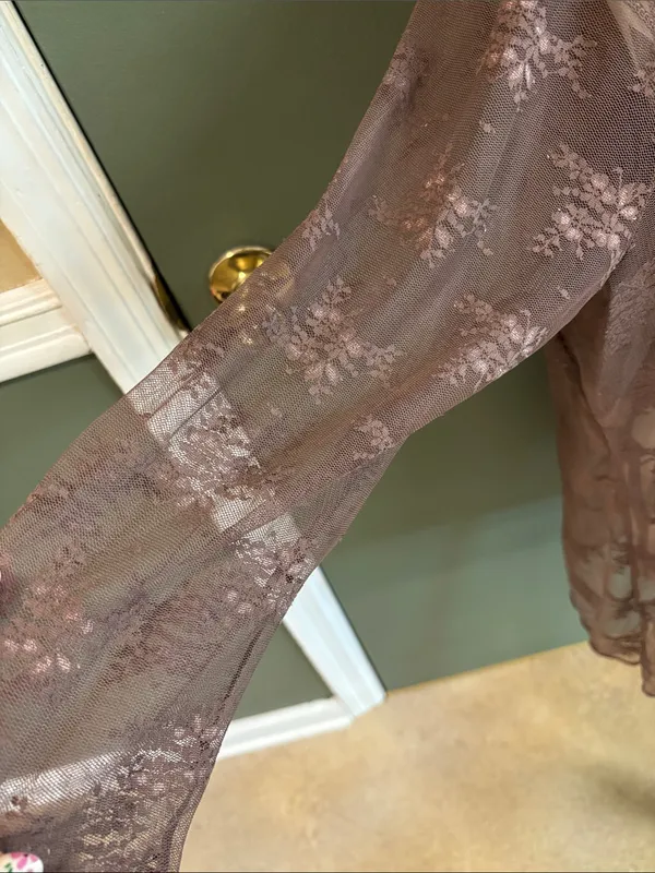 Sheer Lace Long-Sleeve Top - Taupe - Image 2