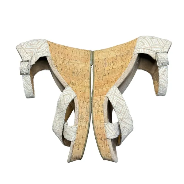 TOMS Shoes Womens Size 9 Beige Linen Strappy Wedge Sandals Cork Heel Ankle Strap - Image 6