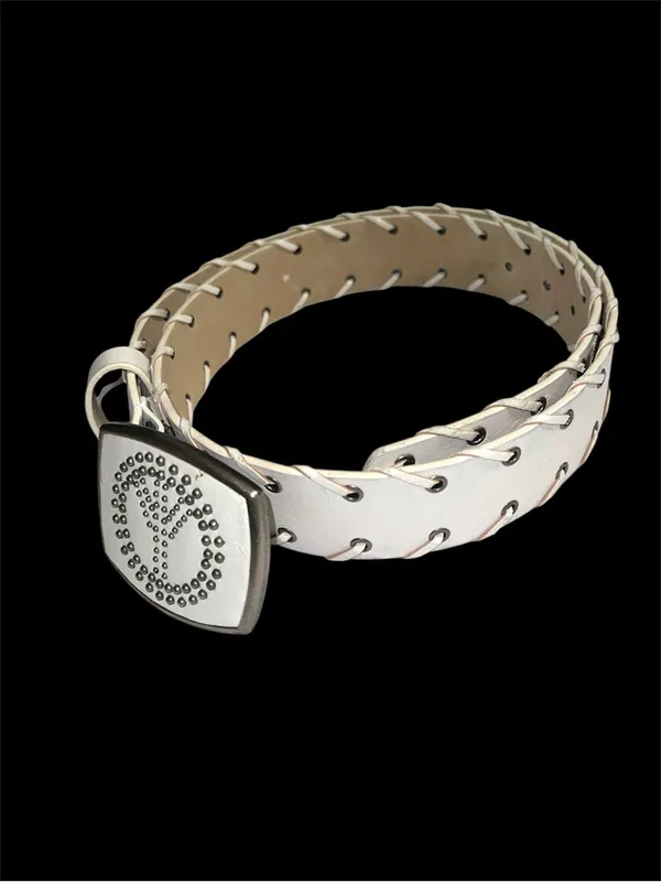 Groovy 70’s off white faux leather belt with awesome metal peace sign buckle! - Image 7