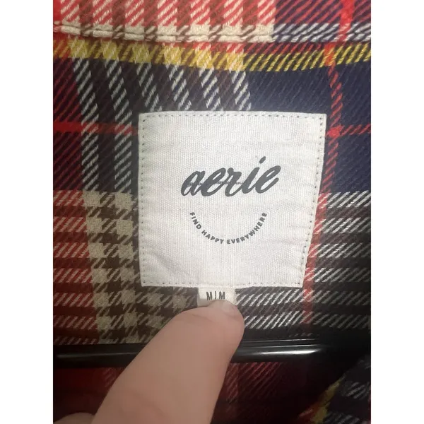 Aerie Wm Med Plaid Button Up Long Sleeve Red Blue Yellow White Fall Autumn Camp - Image 3