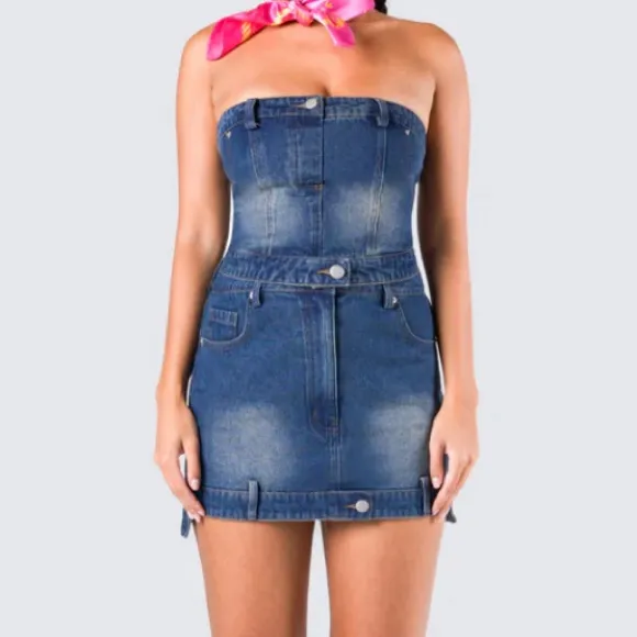 Cider Finesse Brand Georgina Blue Denim Tube Top & Mini Skirt - Image 4