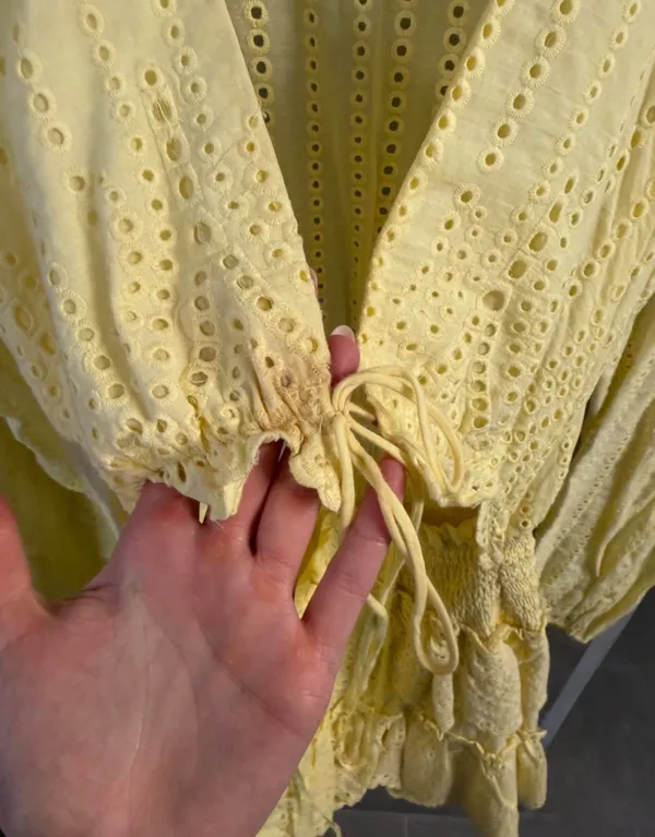 Mable Yellow Eyelet Lace Mini Dress Size M - Image 4