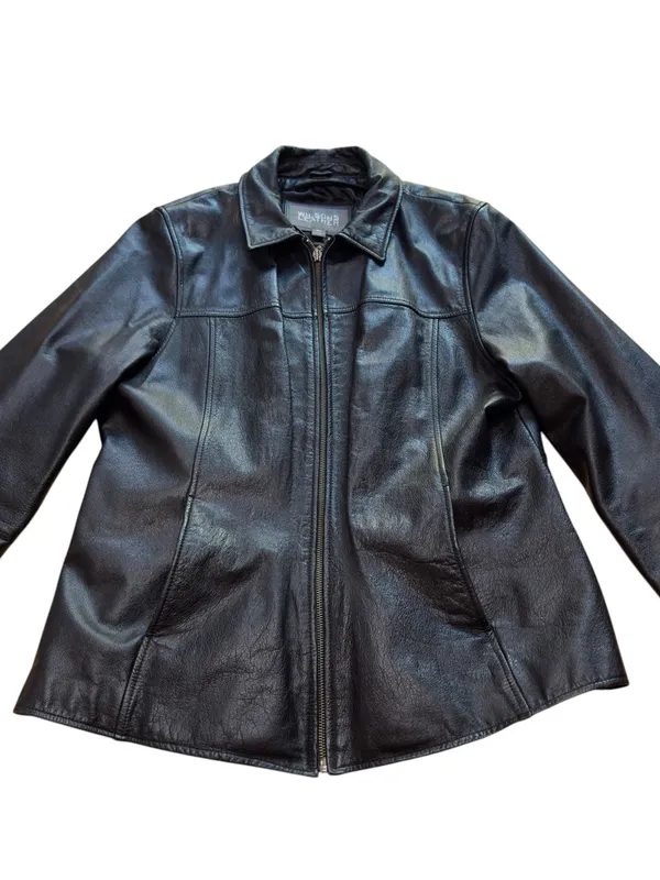 Wilsons Leather Black Genuine Leather Jacket Womens XL Zip Front Collared Fitted - Image 4