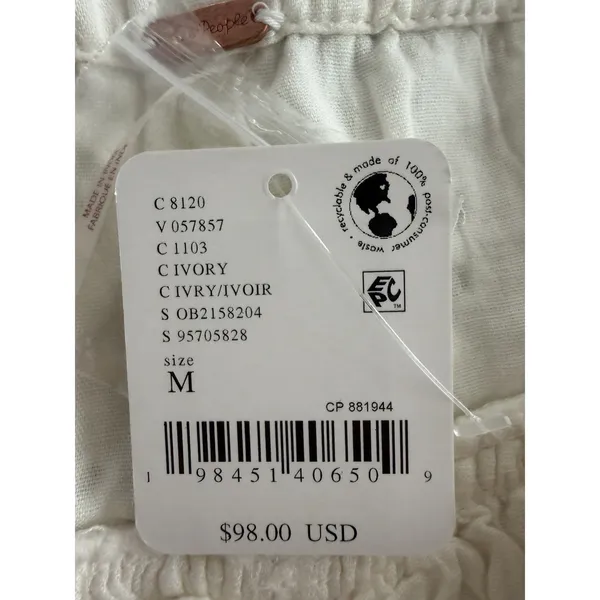 Free People Roselle Eyelet Mini Skirt Ivory‎ Button Front Drawstring Women's Med - Image 13