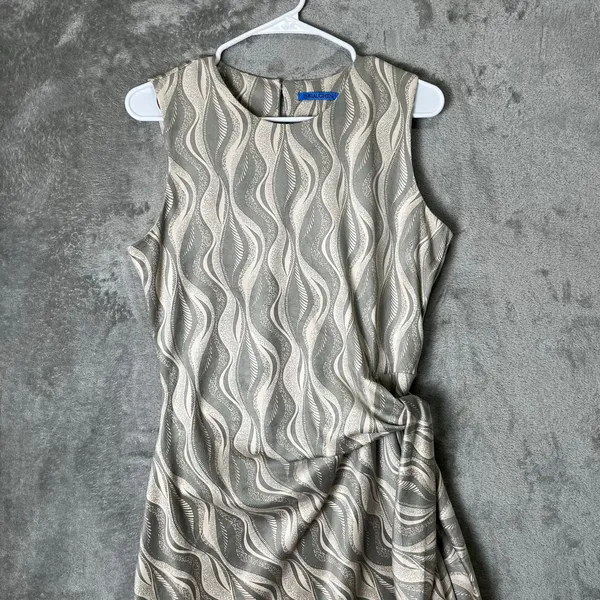 J.McLaughlin Abstract Wave Print Side Knot Sleeveless Suede Sheath Midi Dress MD - Image 2