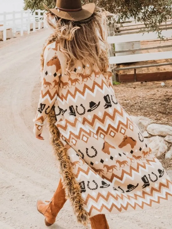 Show Me Your Mumu Babushka Sweater Cardigan Horse Giddy Up Fur Knit Duster - Image 2