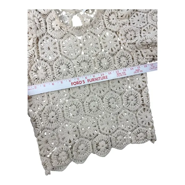 Idem Ditto Cream Cotton Boho Blouse Small Puff Sleeve Stiff Statement‎ Top - Image 4