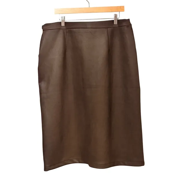 Marc New York Andrew Marc Brown Faux Leather Wrap Midi Skirt Gold Chain M3MSE247 - Image 3