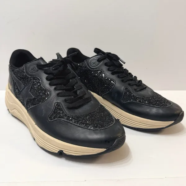 Golden Goose Running Sole Sneakers Black Glitter Leather Star Low Top IT 39 US 9 - Image 2