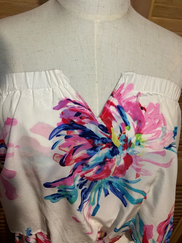 Yumi Kim Silk Strapless Floral Ruffled Dress in White, Pink & Blue Size XS - Image 3