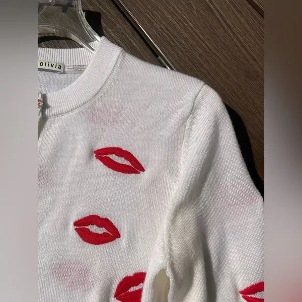 ALICE + OLIVIA Daroda Lip Cardigan Sweater - Soft White Mutli S - Image 6
