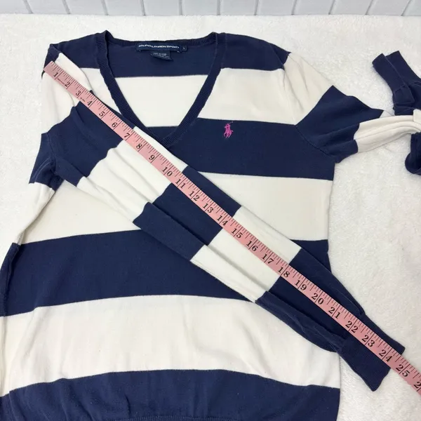 Ralph Lauren Sport Cotton‎ Women's Sweater in Navy and Cream Stripes Size L - Image 7