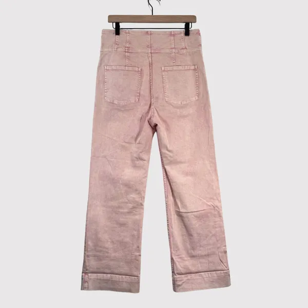 Ulla Johnson Womens Jeans Pink Denim High Rise Button Fly Crop Wide Leg Size 12 - Image 3