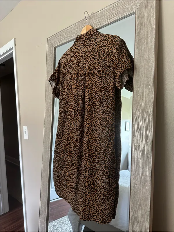 J. Crew Cheetah Print Linen Blend T-Shirt Button Down Shift Mini Dress Size XS - Image 5