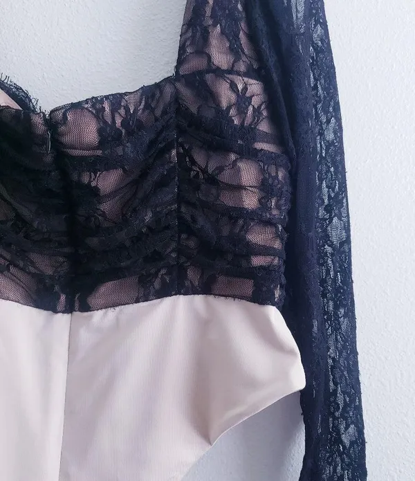 Lace Hart Thong Bodysuit Long Sleeve - Image 6