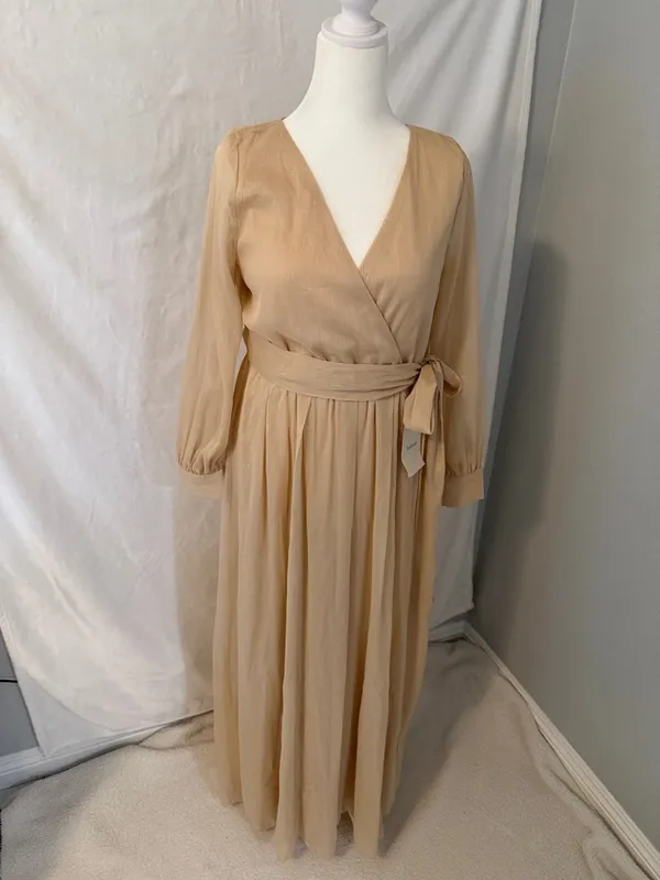 bohme Beige Wrap Maxi Dress with Waist Tie - Image 4