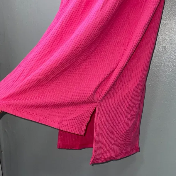 Bright Pink Tank Dress Size S Ribbed Knit Strappy Summer Dopamine Beach Resort - Image 3