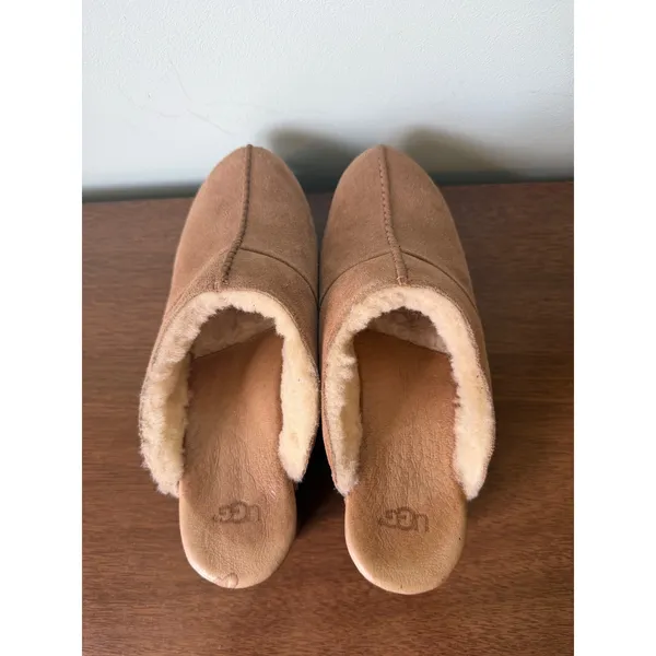 Ugg 7 Womens Chestnut Suede Leather Sherpa Lined Studded Slip On Mule Clog - Image 4
