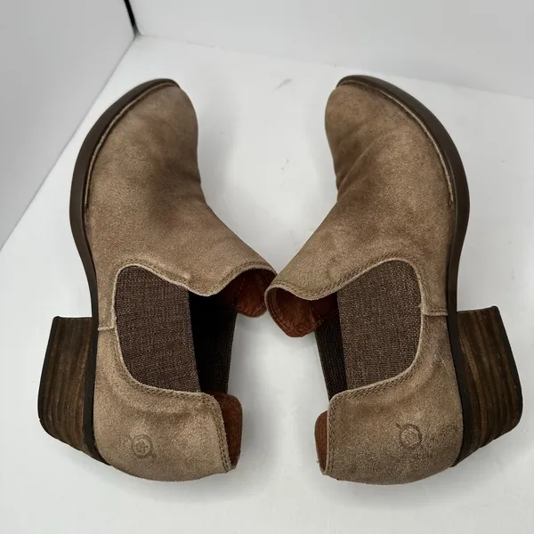 Born Suede Ankle Booties Size 10 Womens Taupe Chelsea Block Heel Shootie Western - Image 7