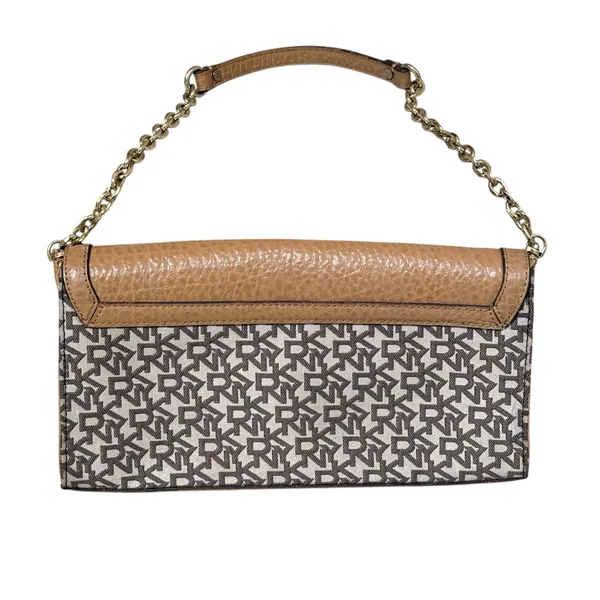 DKNY Shoulder Bag Brown Monogram Logo Pebbled Leather Y2K Baguette Women‎ Small - Image 2