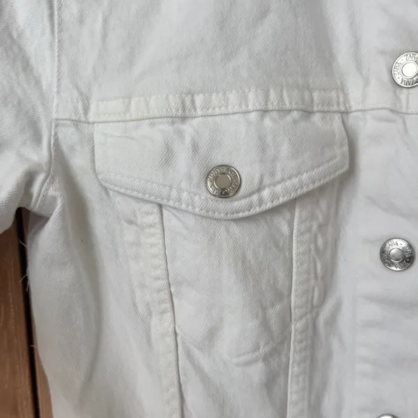 Zara denim playsuit romper button up utility short sleeves white cream collar - Image 7