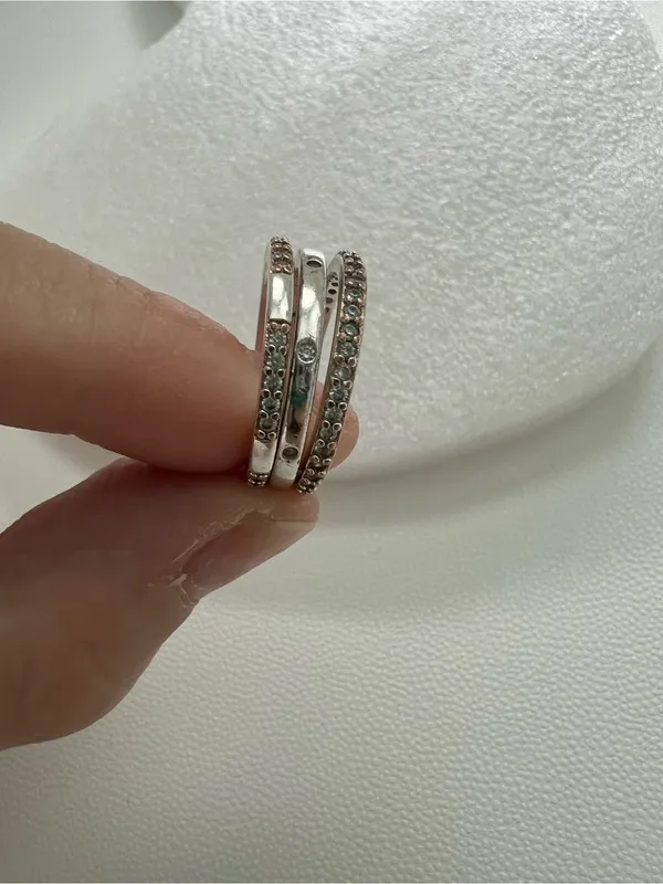Vintage Style CZ Stack Ring Set 3-Piece Silver Plated Rings US Size 5 - Image 5