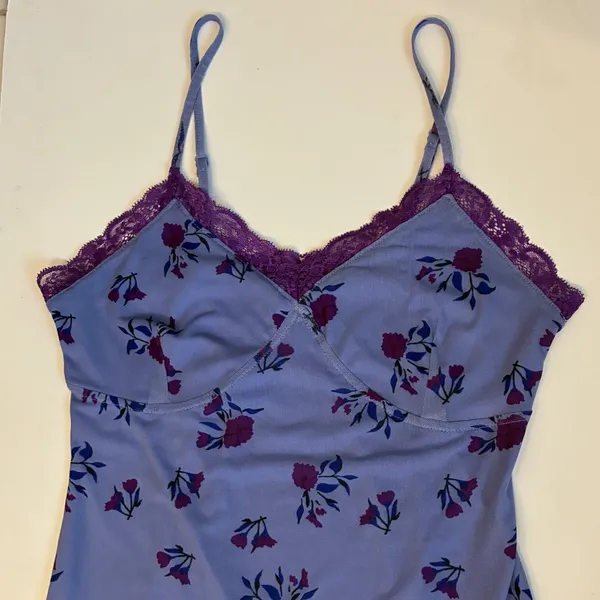 Wild Fable Purple Floral‎ Mesh Lace Trim Slip Mini Dress Womens Small VN1042782 - Image 4