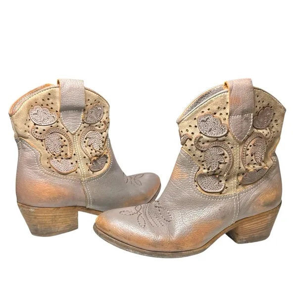 Guja Women's Tan Floral Leather Cowboy Stack Heel Western Ankle Boots Size 6 - Image 6
