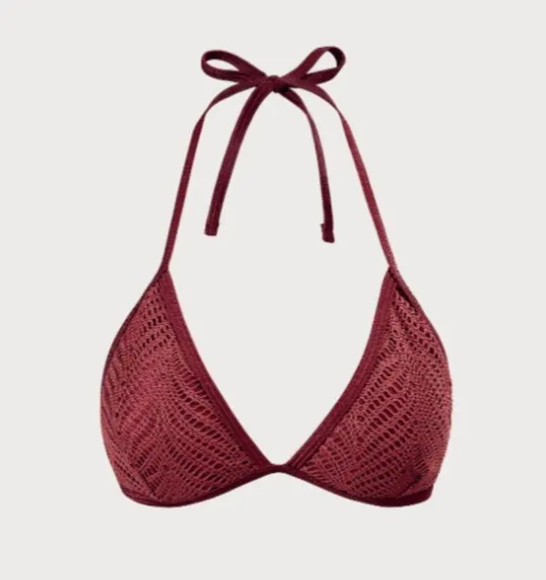 BERLOOK Burgundy Crochet Halter Triangle TOP AND Burgundy Crochet Tie Bottom 52 - Image 7