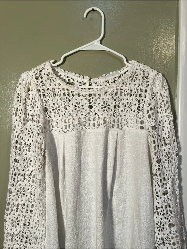 Eri + Ali Women’s Sz Medium Marigold Lace Blouse White 3/4 Sleeve BE15723 Anthro - Image 4