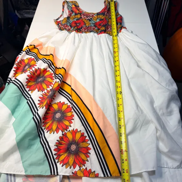 Oopsie Daisy High Low‎ Dress Size 14 White Floral Sunflower Sleeveless Boho - Image 4