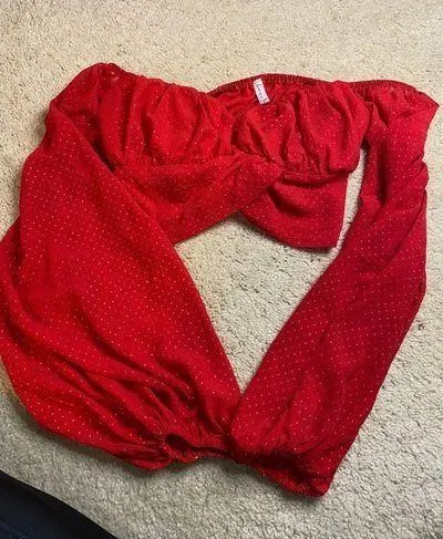 Lucy in the Sky Red Long Sleeve Crop Top - Image 2