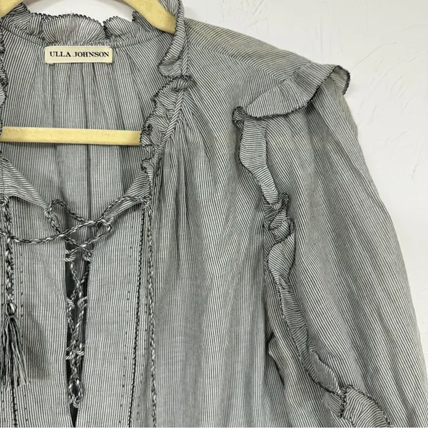 Ulla Johnson Grey Cotton Tiered Mini Dress Womens 6 Boho Romantic Casual Cottage - Image 8