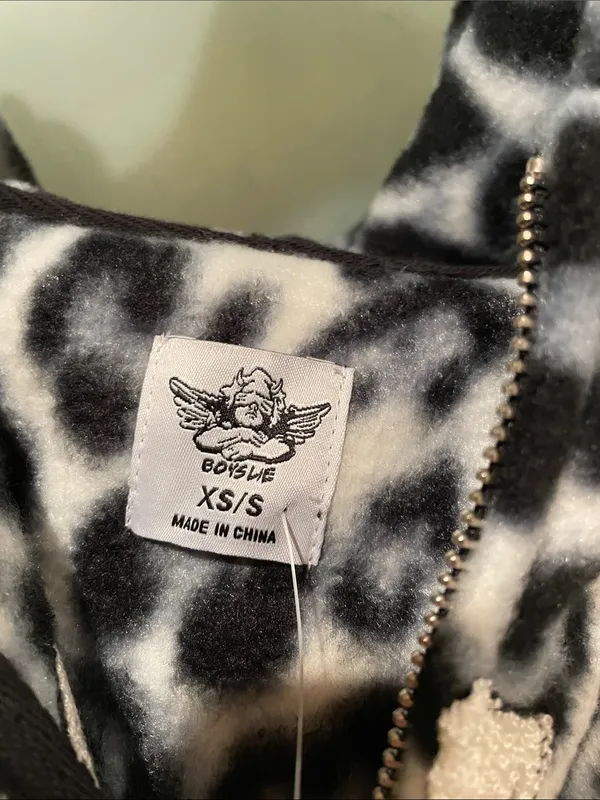 Boys Lie Black & White Leopard Fuzzy Zip Hoodie - Image 2