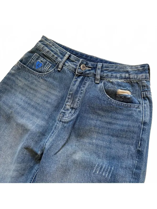 Aelfric Eden Wide Leg Denim Jeans Baggy Distressed Floral Patch Women's Size 26 - Image 3