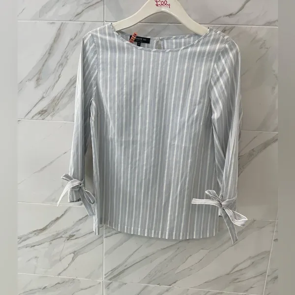 Lafayette 148 Elaina Striped Tie Blouse top - Image 3