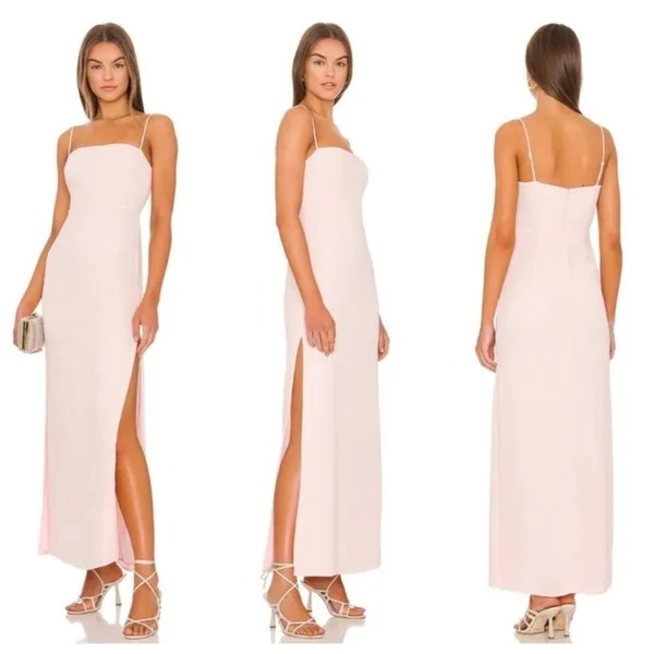 💗Superdown Light Pink Satin Maxi Dress S ✨ Spaghetti Strap Slit Bridesmaid Gown💗 - Image 2