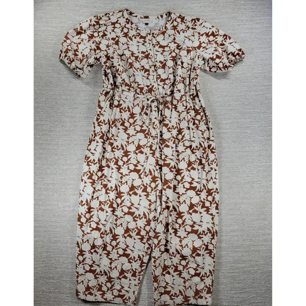 Universal Thread Puff 3/4 Sleeve Jumpsuit 2X Womens Brown Tie Waist Wide Leg ASO - Image 15