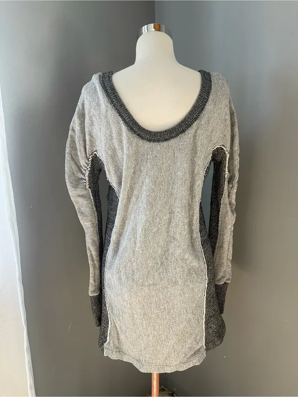 Free People Gray Two-Tone Long Sleeve Tunic Sweatshirt - Image 3