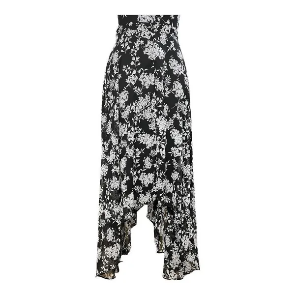 Banana Republic Elegant Ruffle Dress Black/White Floral print Size 4 Asymmetric - Image 4