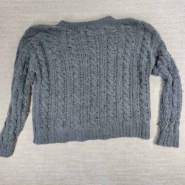 American Eagle Cable Knit Sweater Womens Small Gray Soft Cropped Crewneck Cozy - Image 9