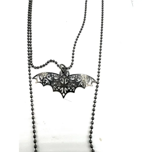 gothic layered necklace bat pendant rhinestone skull charm black bow Halloween - Image 4