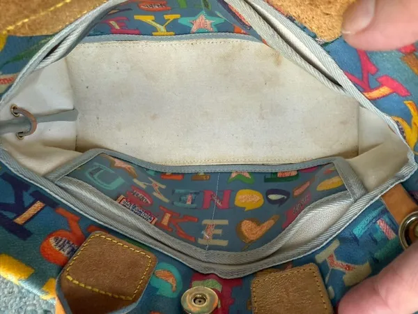 Vintage Y2K Dooney & Bourke blue Doodle graffiti hand bag - Image 13