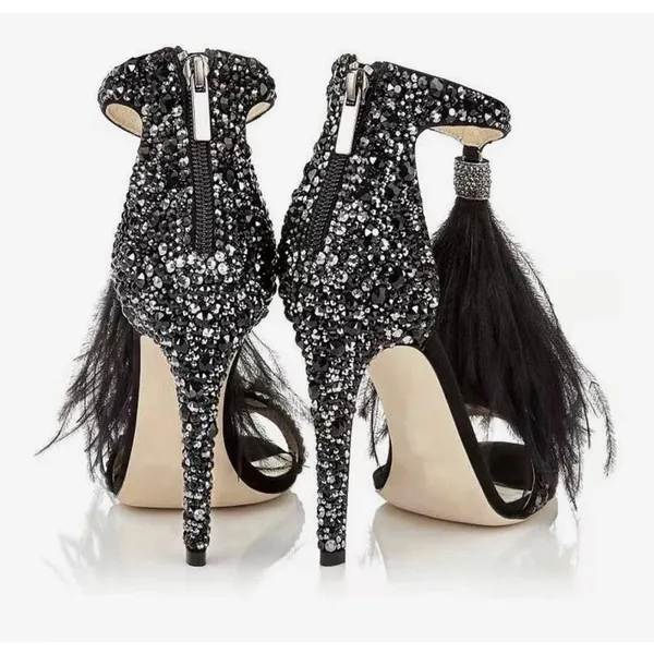 Azmodo Women's 37 Stiletto Heels wedding Rhinestones Tassel 6.5 prom formal - Image 3