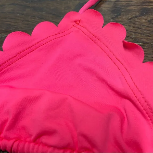 Free People Bikini Top Halter Double Tie Triangle Scalloped Neon Pink Small - Image 2
