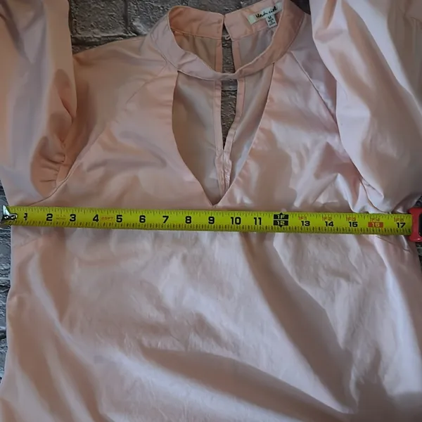 Bleuh Ciel Peach V-Neck Chocker Blouse M Balloon Sleeve Fairycore Whimsygoth - Image 7