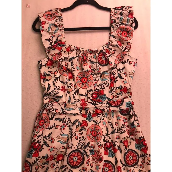 Tahari Garden Party Print Dress Womens 8 White Floral Ruffle Midi Sundress New - Image 5