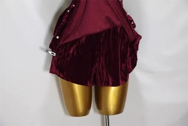 Peach Love Wine Red Velvet Pearl Studded Skort - Image 7