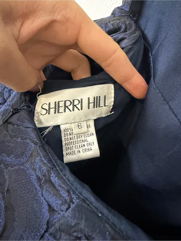 Sherri Hill Navy Halter Fit & Flare Cocktail Dress with Beaded Collar Size 6 Y2K - Image 7