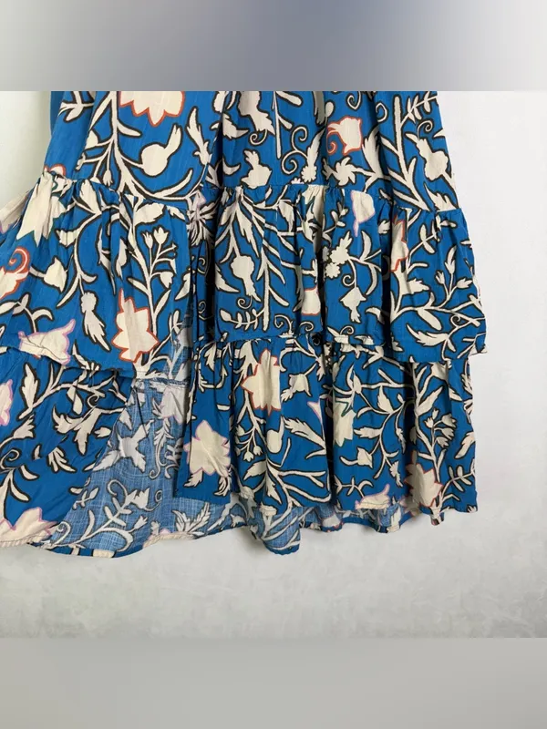 Knox Rose Women’s XS Blue Floral Boho Midi Wrap Dress Tassel Tie Tiered - Image 4